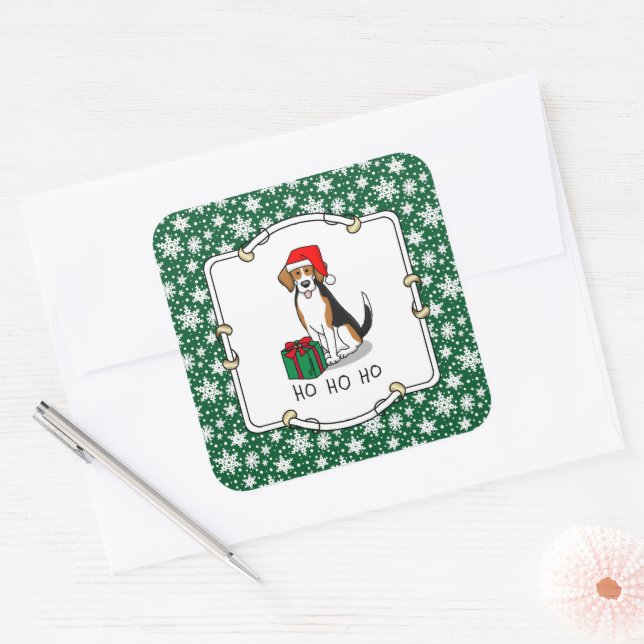 Adesivo Quadrado Beagle Natal Santa Hat (triz cor 3) (Envelope)