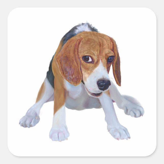 Adesivo Quadrado Beagle Pintado com Óleo Encantado em pose engraçad (Frente)