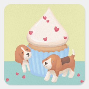 Adesivo Quadrado Beagles e ilustração do Cupcake