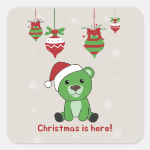 Adesivo Quadrado Bear Feliz Natal Animais de inverno Bears Square S