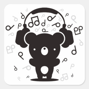 Adesivo Quadrado Bear_Headphones