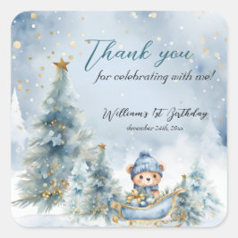 Adesivo Quadrado Bear Natal Um Primeiro Aniversário Inverno