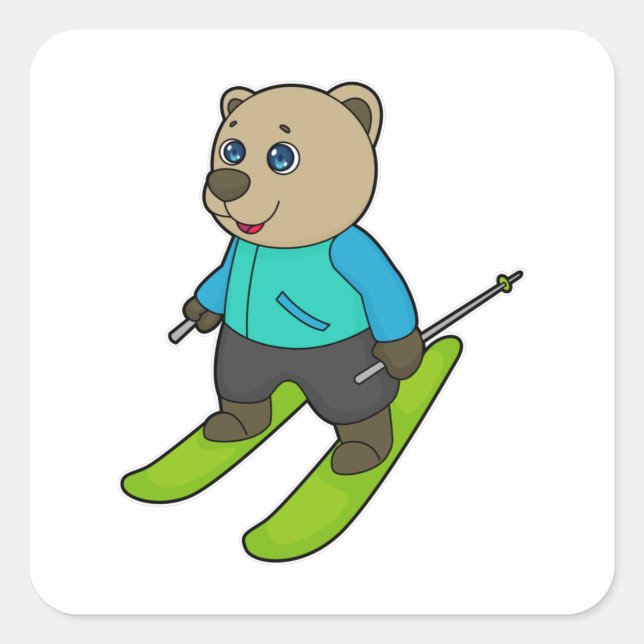 Adesivo Quadrado Bear Skier Ski (Frente)
