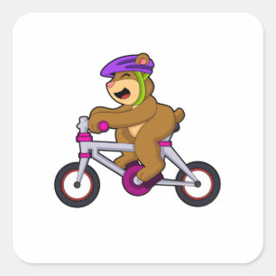 Adesivo Quadrado Bear with Bicycle & Helmet