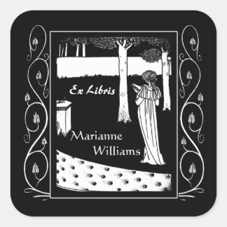 Adesivo Quadrado Beardsley Nouveau Lady Reader Bookplate