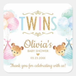 Adesivo Quadrado Bears Twin Boy Chá de fraldas Obrigado