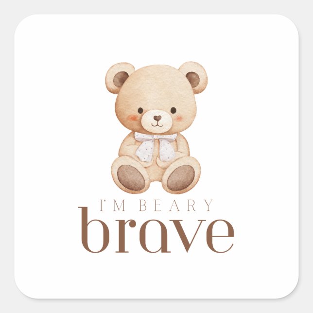 Adesivo Quadrado beary brave childhood cancer sick kids cute bear  (Frente)