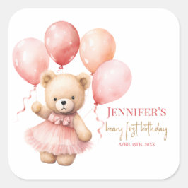 Adesivo Quadrado Beary First Birthday Square Favor Labels Princes