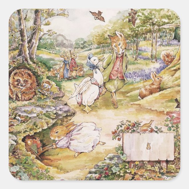 Adesivo Quadrado Beatrix Potter Cute Peter e Amigos (Frente)