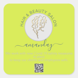 Adesivo Quadrado Beauon Salon Hair Covid Reabra Logotipo Cabelo QR 