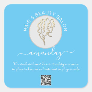 Adesivo Quadrado Beauon Salon Hair Covid Reopen Logo Hair CÓDIGO Q