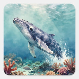 Adesivo Quadrado Beautiful Impasto Whale Oceanic Illustration