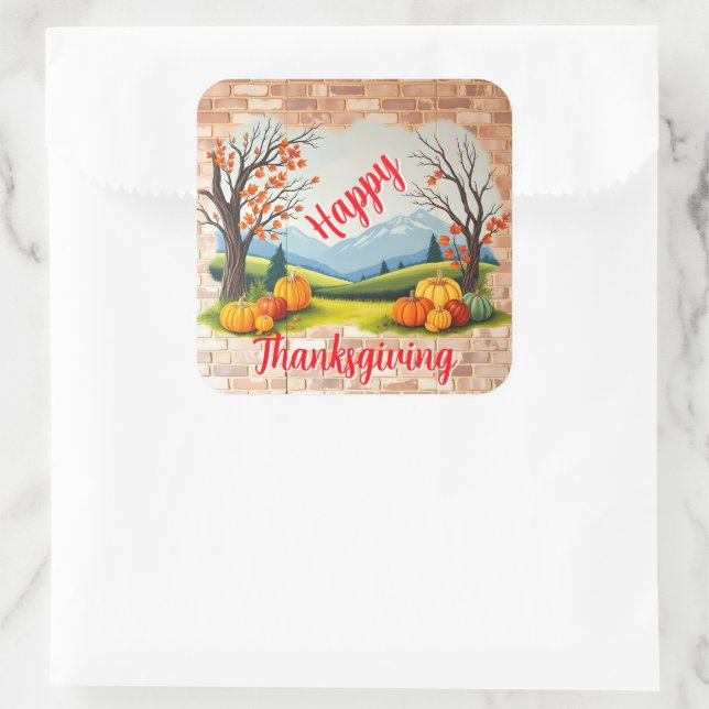 Adesivo Quadrado Beautiful Trendy Happy Thanksgiving Fall (Bolsa)