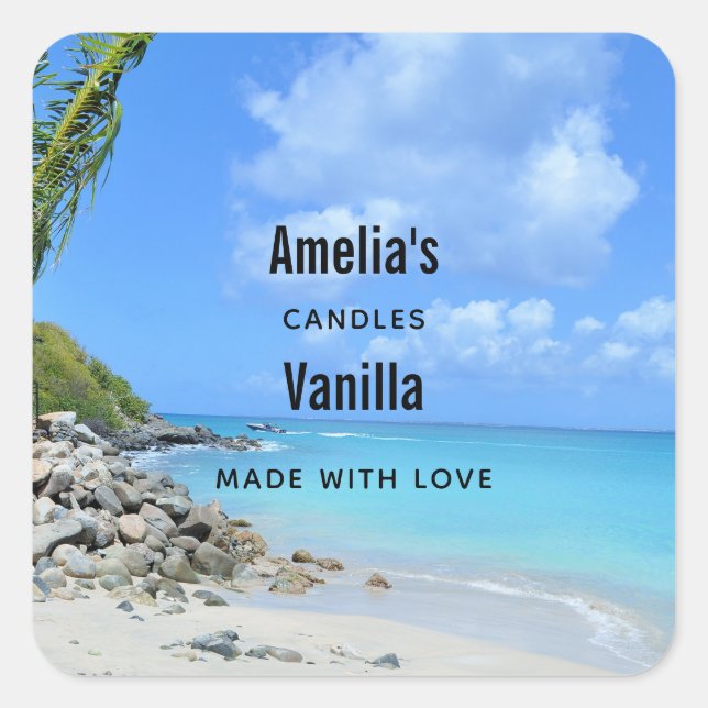 Adesivo Quadrado Beautiful Turquoise Tropical Beach Candle Business (Frente)