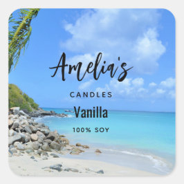 Adesivo Quadrado Beautiful Turquoise Tropical Beach Candle Business