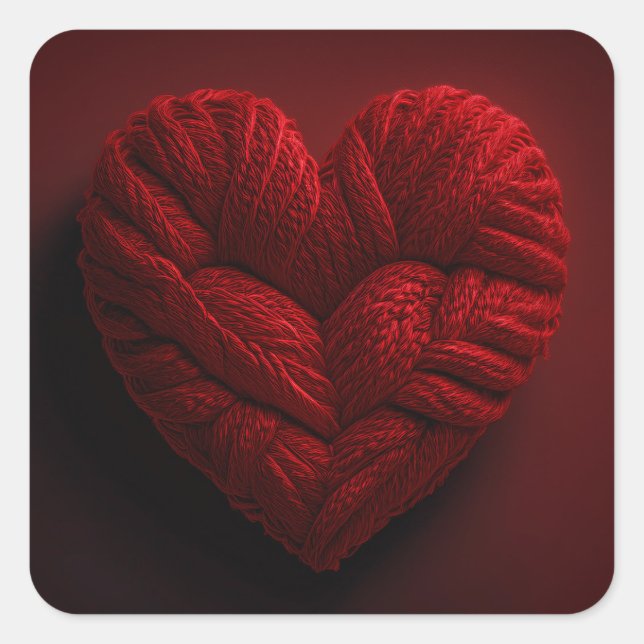 Adesivo Quadrado Beautiful Valentines Day Heart Made Of red Yarn (Frente)