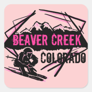 Adesivo Quadrado Beaver Creek Colorado, autocolantes cor-de-rosa