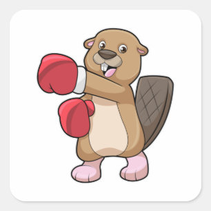 Adesivo Quadrado Beaver no Boxing com luvas no Boxing