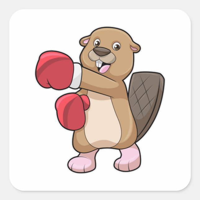 Adesivo Quadrado Beaver no Boxing com luvas no Boxing (Frente)