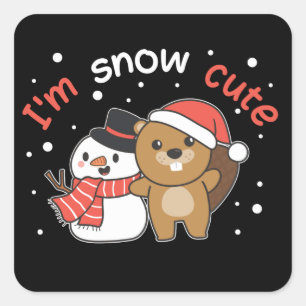 Adesivo Quadrado Beaver, sou Snowman Cute Snowman Snowman Pun Squar