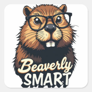 Adesivo Quadrado Beaverly Smart - Castor Engraçado com Gráfico de Ó