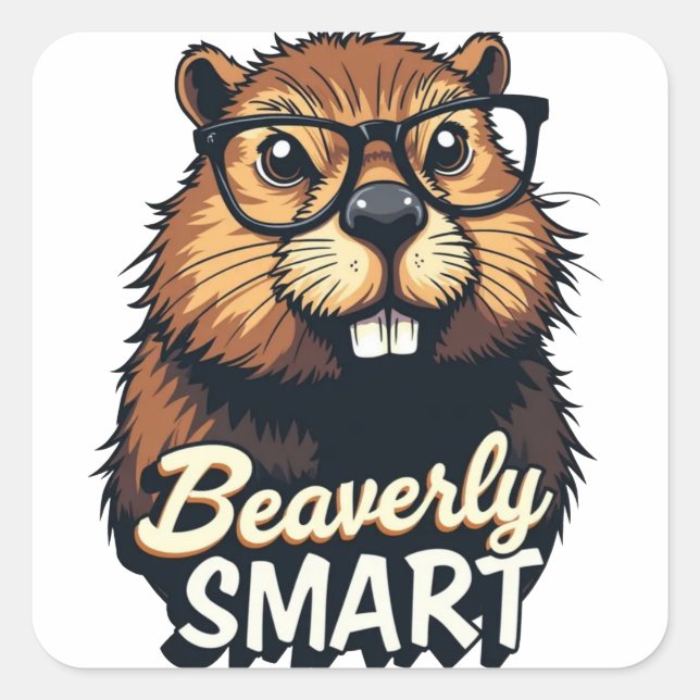Adesivo Quadrado Beaverly Smart - Castor Engraçado com Gráfico de Ó (Frente)