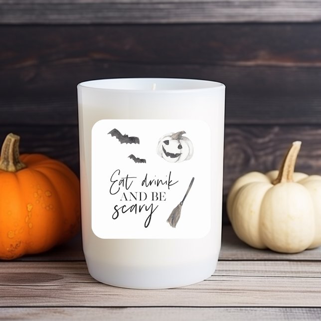 Adesivo Quadrado Beba E Seja Assustador | Feliz Dia das Bruxas (Criador carregado)