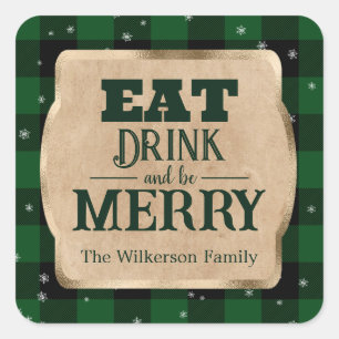 Adesivo Quadrado Beba e seja Feliz Xadrez verde Natal