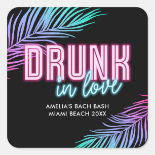 Adesivo Quadrado Bêbado de Amor Neon Azul e Rosa Tropical Bach