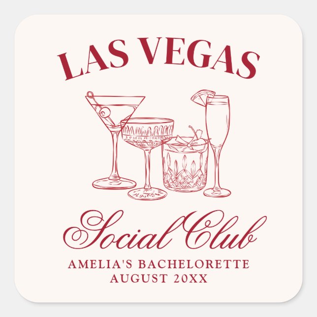 Adesivo Quadrado Bebado No Amor Cocktails Bachelorette Social Club (Frente)