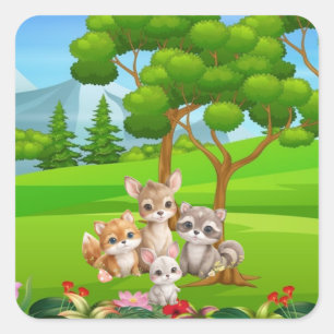 Adesivo Quadrado Bebê Animais da Floresta Babete — Amigos da Flores