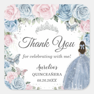 Adesivo Quadrado Bebê Azul Luz Rosa Floral Princesa Quinceañera