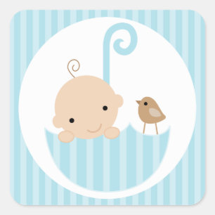 Adesivo Quadrado Bebê azul no guarda-chuva