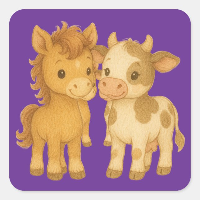 Adesivo Quadrado Bebê Cavalo e Bebê Vaca (Frente)