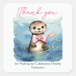 Adesivo Quadrado Bebê Chá de fraldas Otter Obrigado