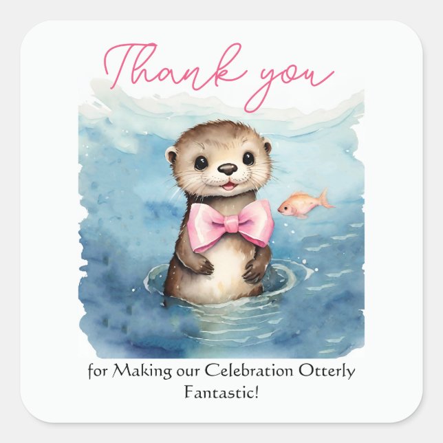 Adesivo Quadrado Bebê Chá de fraldas Otter Obrigado (Frente)