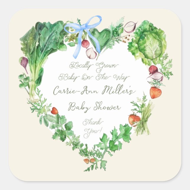 Adesivo Quadrado Bebê Cultivado Localmente No Caminho Do Chá de fra (Frente)