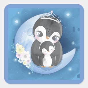 Adesivo Quadrado Bebê E Pinguim