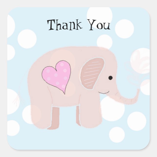 Adesivo Quadrado Bebê Elefante Fofo Obrigado (Frente)