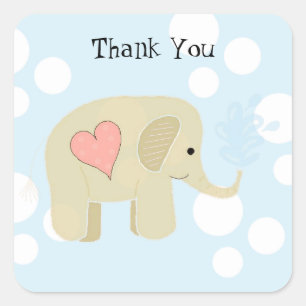 Adesivo Quadrado Bebê Elefante Fofo Obrigado