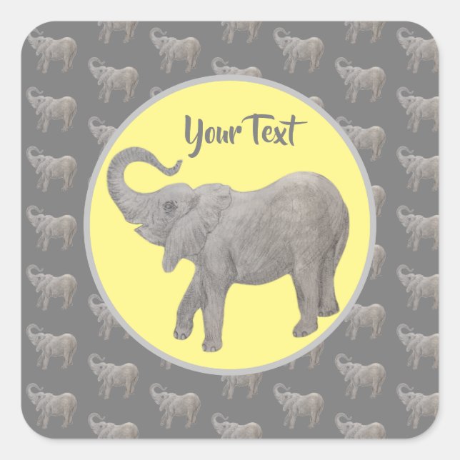 Adesivo Quadrado Bebê Elefante Stickers Amarelo e Cinza (Frente)