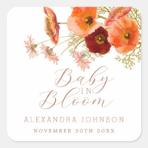 Adesivo Quadrado Bebê em Flor Boho Outono Floral Chá de Bebê Person