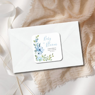 Adesivo Quadrado Bebê Floral Azul Em Chá De Sangue