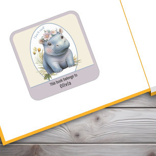 Adesivo Quadrado Bebê Hippo Bonito Adoro Ler Vinheta De Cartão
