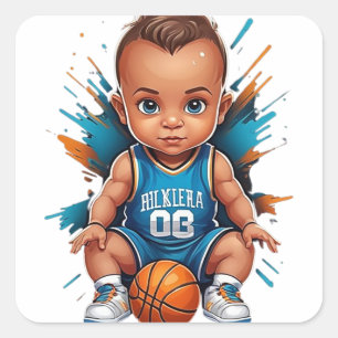 Adesivo Quadrado Bebê Jogador de Basquete Fofo