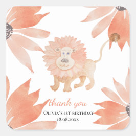 Adesivo Quadrado Bebê Lion Watercolor, pintado à mão