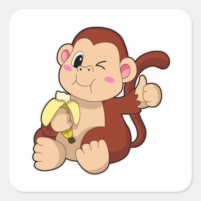 Adesivo Quadrado Bebê macaco com Banana (Frente)