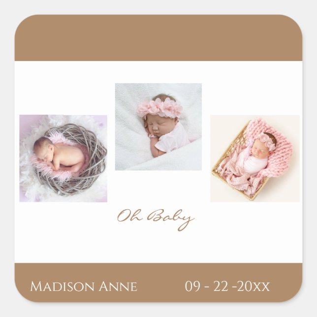 Adesivo Quadrado Bebê Menina Menina Bestial Nome Nascimento (Frente)