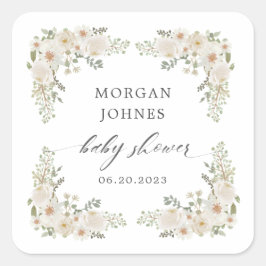 Adesivo Quadrado bebê no chá de fraldas floral de marfim floral