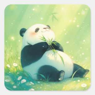 Adesivo Quadrado Bebê Panda Fofo Lancha Bambu